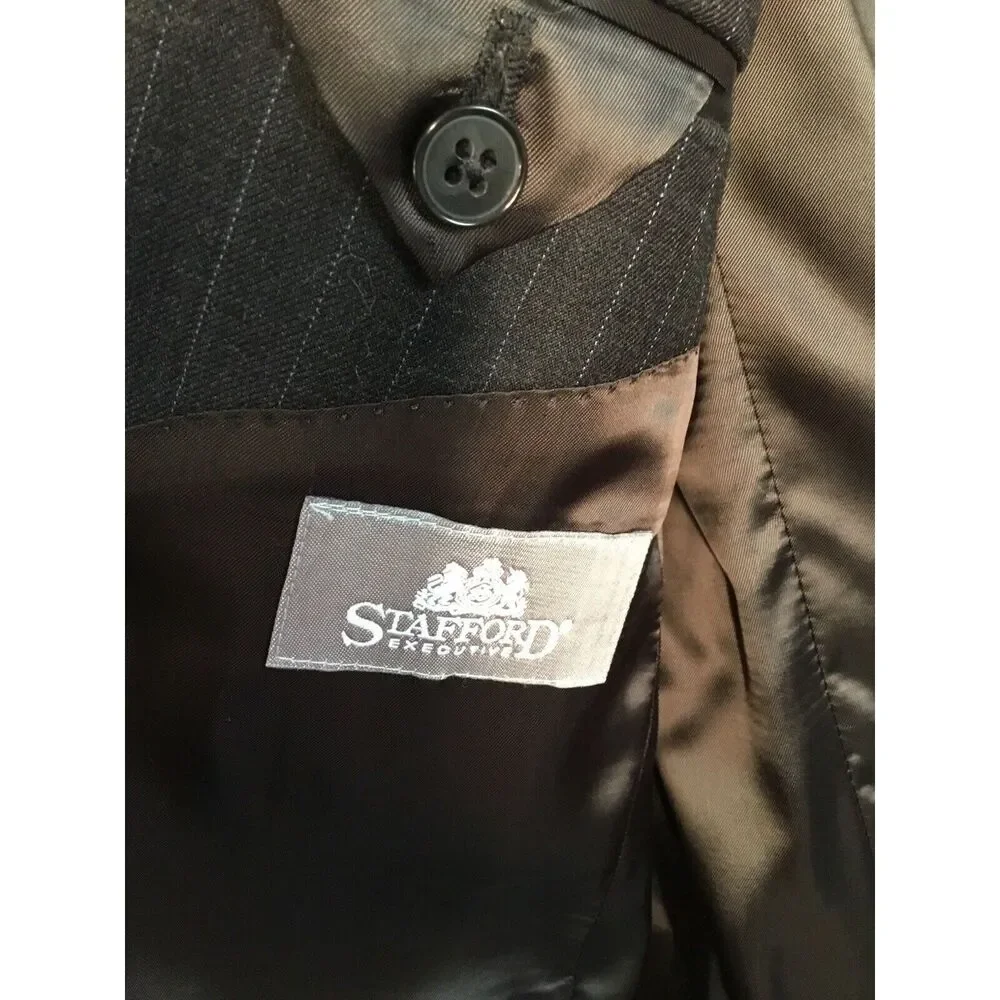 STAFFORD Executive - MEN'S BLACK WOOL BLEND‎ BLAZER JACKET SPORT COAT - SIZE 44L